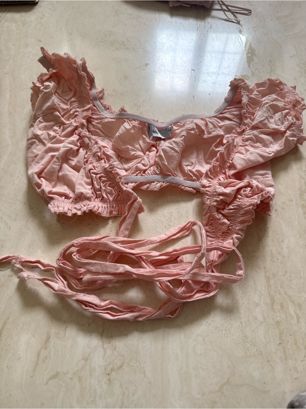 Adika Light Pink Ruffle Wrap Crop Top - Picture 2 of 2